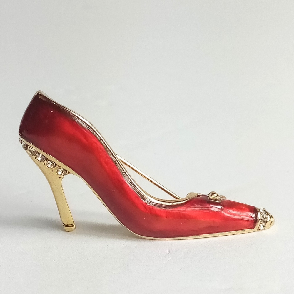 Red Enamel Crystal High Heel Brooch